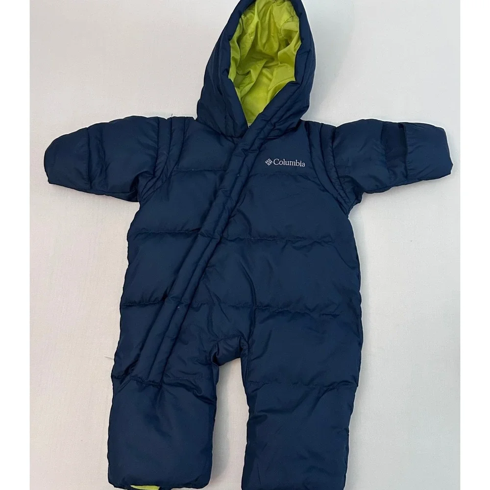 Columbia Snuggly Bunny Down Bunting Baby 6M Navy Hooded Puffer Snowsuit